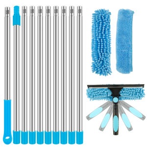 100-420CM Extended Window Cleaning Kit 2 in 1 Double Sided Glass Squeegee Cleaner Duster Mop 180° Swivel Window Cleaning Tools