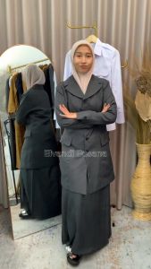 Blazer Wanita Baju Kerja Kantor Seragam PDH PNS Pemda Dinas Guru ASN Wanita Setelan Rok A Kode 6611 Warna Abu Tua