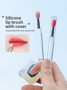 MONLEYTA | Portable Silicone Lip Brush With Lid Mini Professional Lipstick Brush For Makeup Artists Lip Balm Applicator Crystal Handle