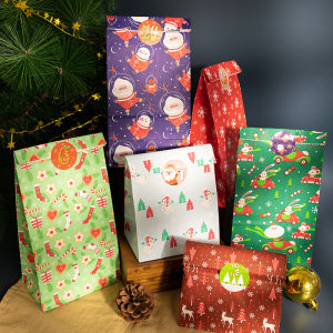 24Sets Christmas Paper Gift Bag with Stickers Santa Claus Xmas Party Favor Bag Advent Calendar Treat Bag New Year Party Supplies