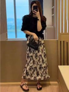 Premium Bubble Sleeve Shirt and Half Skirt Set for Women Fashionable Summer Outfit that Slims Down Two-Piece Suit