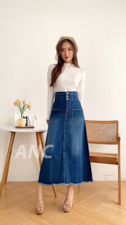 Rok Jeans Wanita Rok Panjang Jeans Wanita Rok Midi Wanita Jeans Rok Panjang dan Pendek Kombinasi Lazada Indonesia