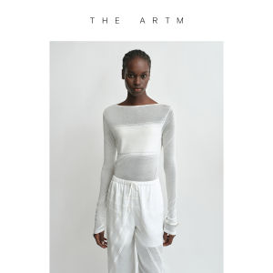 Luxury Knit Transparent Acetate Spliced Slimming Long Sleeve T-shirt