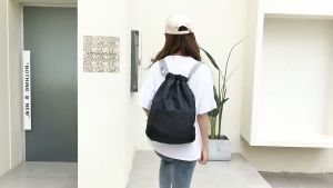 Plain Drawstring Back Pack Bag With Zipper Shoes Bag