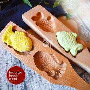 Double Fish Wooden Mould Biscuit Baker Tools for Kitchen Cooking Barbecue Baking DIY Wooden Fish Shape Green Bean Cake Pumpkin