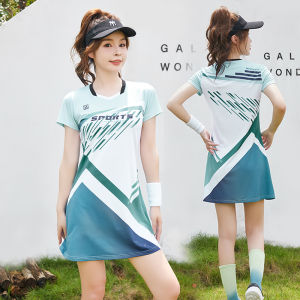 Womens Badminton Uniform Set Quick Dry Short Sleeve Dress Large Size Tennis Clothing Sports Fitness Fans Supplies AYNO