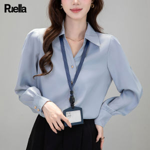 puella | Long Sleeve V-Neck Gold Button Workwear Shirt