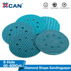 XCAN 10pcs Sanding Disc 5 inch Diamond Shape Orbital Sander Sandpaper 8 Hole Hook and Loop Pads Abrasive Tools Grit 60-400