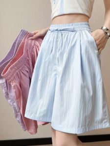 Quần Short Vải Lanh Lụa Mỏng Cạp Cao Mùa Hè Cho Nữ Quần Dài Ống Rộng Quần Dài 5 Điểm Quần Dài Thoải Mái Quần Dài Thường Ngày