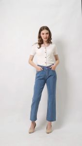NUBER Baggy Highwaist Jeans CINTIA Blue Navy Hitam Cream
