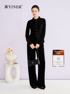 Retro Fashion Elaborately Gathered Pliated Waist-Cinched Velvet Shirt