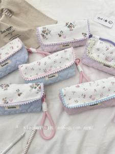 กระเป๋าใส่ของเรียนรูปกระต่ายสีขาว ความจุขนาดใหญ่ วัสดุโพลีเอสเตอร์ ลายดอกไม้สไตล์เกาหลี อเนกประสงค์สำหรับนักเรียน