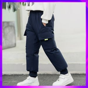 Thickened down Trousers for Children Ice Man Brand Winter Workwear Polyester Fiber Middle Waist White Duck down Filling