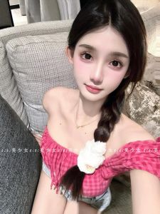 Pure Desire Plaid Shirt Womens Short Sleeve Slim Fit Bubble Sleeve Tie Top Princess Style Sweet Wind Spring Summer Shirt