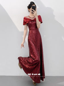 Elegant Red Bridesmaid Dress for Engagement Sequins