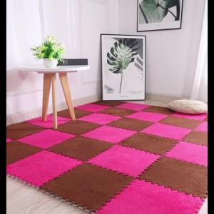 12Pcs Interlocking Carpet Tiles 11.8"x11.8" Washable Non-Slip EVA Polyester Floor Mat Cuttable DIY Bedside Rug