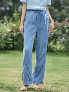 WANGGONGZHU | High Waist Draped Tencel Denim Pants Women Summer Thin Casual Ice Silk Loose Wide Leg Pants Straight Cut Long Trousers