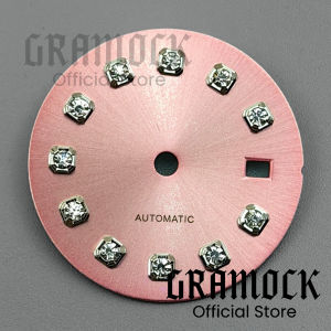 GRAMOCK 20.5mm Ladys NH05 Pink Sunburst Watch Dial Diamond Index Date Window Fit NH05 NH06 Movement For 26mm Womens Watch Part