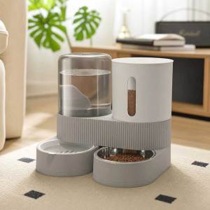 Teeker Pet Gravity Cat Feeder 2 in 1 Pack Automatic Food Feeder and Water Dispenser Set Detachable Pet Bowl for Cats Small Medium Dogs Large Capacity Grey
