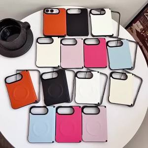 szhaiyu | Luxury Solid Color Leather Magnetic Hinge Protection Case for IPhone Duo Fold for Magsafe Wireless Charging Cover for IPhone Duo