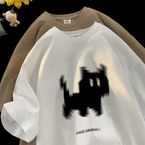Heavyweight American Retro T-Shirt Short Sleeve Mens Summer High Street Trend Oversize Cartoon Cat 5 Sleeve Cotton Polyester
