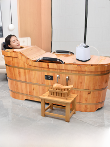 Thick Wooden Bath Tub for Adults Full Body Bath Bucket Traditional Chinese Style Bath Barrel with Lid Cedar Wood Handmade Bath Tub