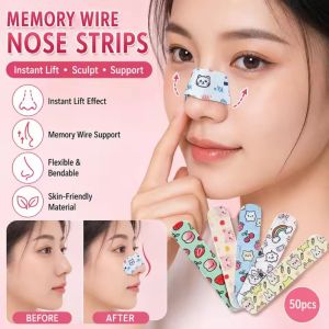 50Pcs Self-shaping Nose Splint Nose Adhesive Tape Nose Shape Corrector Provide External Support Fixation Cartoon Pattern