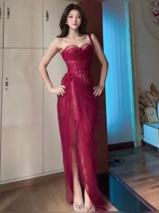 CHANGTONG | Unique and Elegant Red Off-Shoulder Dress Design Fashionable Tailored