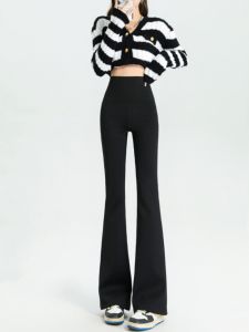 Thickened Fleece Lined Shark Fin Flared Pants High Waist Long Commuter Style Womens Autumn Winter plus Size Micro Flared Trousers