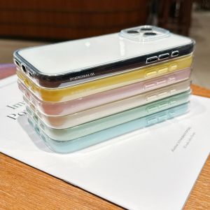 สีลูกกวาดโปร่งใส 2 IN 1 นุ่มเคสโทรศัพท์PTUสําหรับiPhone 16 15 14 Plus 13 12 11 Pro Maxกันกระแทกป้องกันฝาครอบ