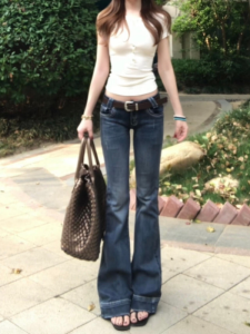 Quần Jeans Ống Loe Cạp Thấp Retro Dài Cho Nữ Quần Jeans Co Giãn Ôm Dáng Thường Ngày Thu Đông Quần Jeans Co Giãn Cạp Thấp