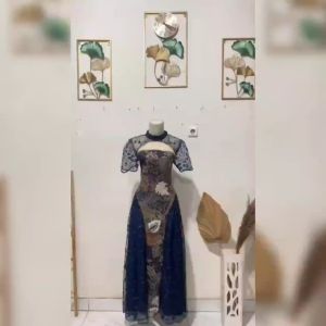 Dress Batik Modern Elegant Premium Cocok Untuk Pesta Kondangan Natal Dress Caroline Batik Matt Brokat Mutiara Batik dan Furing Hyget Dress Dewasa