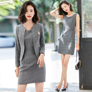 Gray Professional Suit Set for Women Spring Autumn High End Formal Hotel Front Desk Workwear Long Sleeve Slim Fit Style