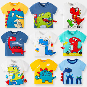 Betop Kids Summer T-Shirt Dinosaur Cartoon Print Short Sleeve round Neck Cotton Loose Fit Boys Top Korean Style Baby Clothes