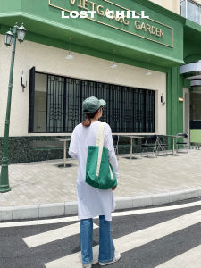 Lost Chill American Retro Brooklyn Canvas Tote Bag Large Capacity Tot Bag Color Block College Style Computer Bag Canvas Shoulder Bag