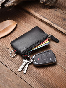 Top Layer Cowhide Leather Zipper Key Car Key Holder Multi-Functional Wallet Card Case Practical Simple for Men And Women