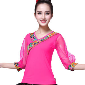 Modale Square Dance Top Womens Summer Short Sleeve Outfit Xinjiang Dance Performance Clothing Loose Fit Comfortable Sportswear