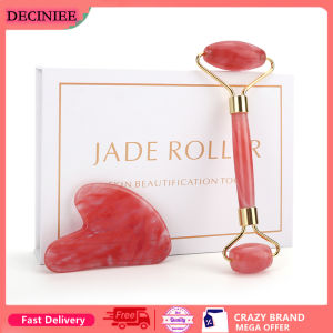 DECINIEE Red Pomegranate Crystal Roller Gua Sha Set Natural Jade Facial Massager Skin Care Tool for Face Lifting Slimming Wrinkle Removal