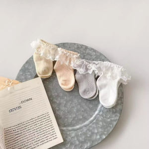 ถุงเท้าเด็กผู้หญิงระบายอากาศได้ดี ถุงเท้าตาข่ายบาง ทรงเจ้าหญิง ถุงเท้าผ้าฝ้ายครึ่งแข้ง สำหรับเด็กวัยเตาะแตะ