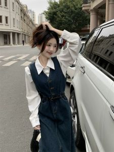 Bộ Váy Denim Hai Mảnh Phong Cách Nhẹ Nhàng Mùa Thu Đông Mới Cho Nữ Bộ Trang Phục Thời Trang Tea Series Salt Series