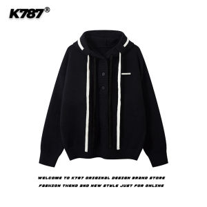 เสื้อสเวตเตอร์ถักสีแดงสไตล์ย้อนยุคแบบอเมริกัน K787 สำหรับทั้งชายและหญิง ฤดูหนาว 2024 แฟชั่นลำลอง ปกโปโล ปกโปโล