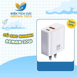 Củ sạc nhanh Remax 30W 2 cổng usb-A & type-C PD/QC sạc siêu tốc cho nhiều loại điện thoại