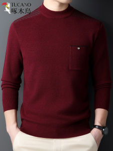 Thickened Pure Woolen Casual Sweater for Middle-Aged Men Business Casual Winter Clothes Red Wine Color TUCANO Brand Knittedwear
