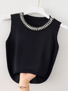 Áo Ba Lỗ Lụa Băng Mùa Hè Cho Nữ Áo Ngắn Không Tay Dệt Kim Áo Sơ Mi Màu Trắng Đơn Giản Thời Trang Thường Ngày Mặc Trong