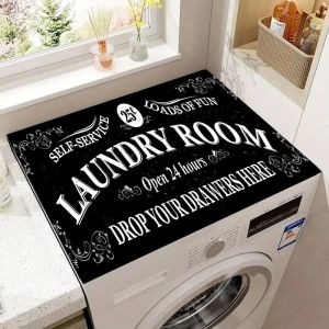 VIKAMA Vintage Letter Giặt Đồ Chống Trơn Trượt Chống Bụi Máy Giặt Nắp Trên Nhà Bếp Trang Trí Nông Trại Polyester Pad