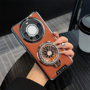 Huawei Mate60 pro plus Rotating Gyro Stand Phone Case Full Cover Electroplated Leather Texture Heat Dissipation Creative Luxury Protection Shell