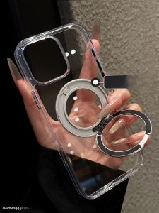 DAIMANG | Non-Yellowing 360° Rotating Stand Ultra-Thin Transparent Hard Case for iPhone 16