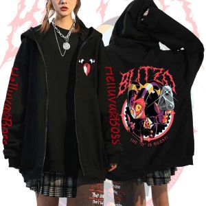 Helluva Boss Print Hooded Zipper Men Women Casual Fashion Fall Winter Warm Vintage Long Sleeve Tops Fleece Zip-Up Sweatshirts