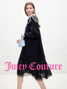 Juicy Couture | Bowing Lace and Knit Patchwork Black Mid Length Dress