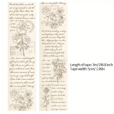 1roll Vintage Poems Ticket Letters Plants Washi Tape Decorative Adhesive Tape Decora Diy Scrapbooking Sticker Label